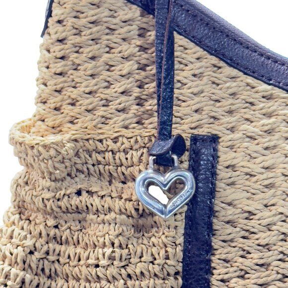 BRIGHTON Women's Woven Jute/Leather Hobo Bag Braided Leather Handle Zip Closure - Picture 7 of 11